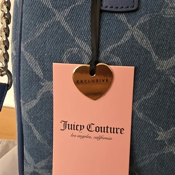 NWT JUICY COUTURE EXCLUSIVE DENIM SATCHEL with Bow Accent and Crossbody Strap. - Picture 4 of 7